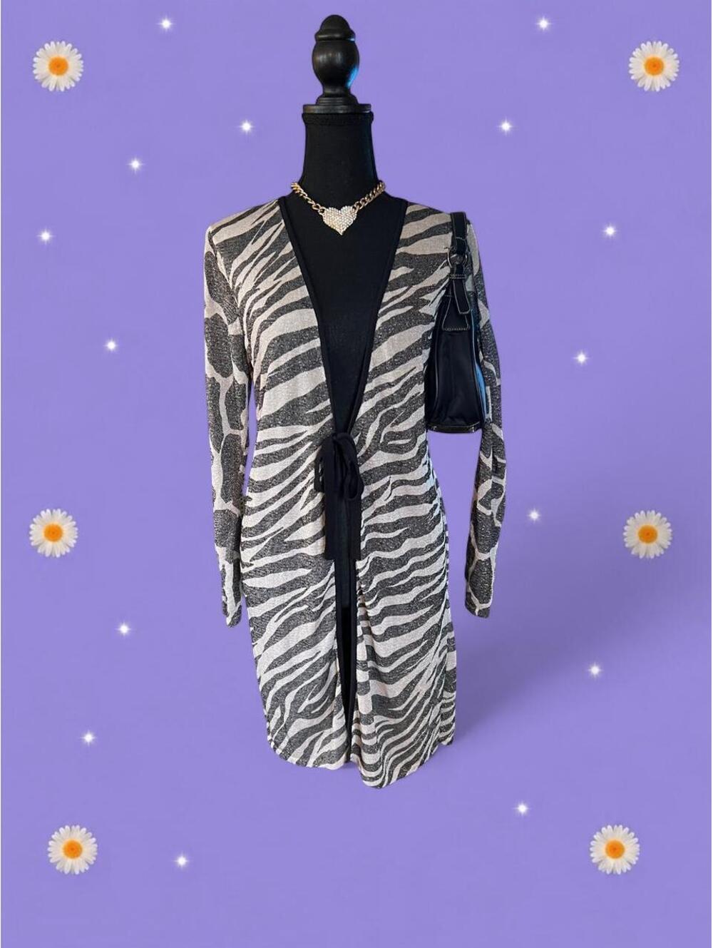 Vintage Y2K I.N.C. International Concepts Zebra Sparkle Cardigan size medium 🖤
